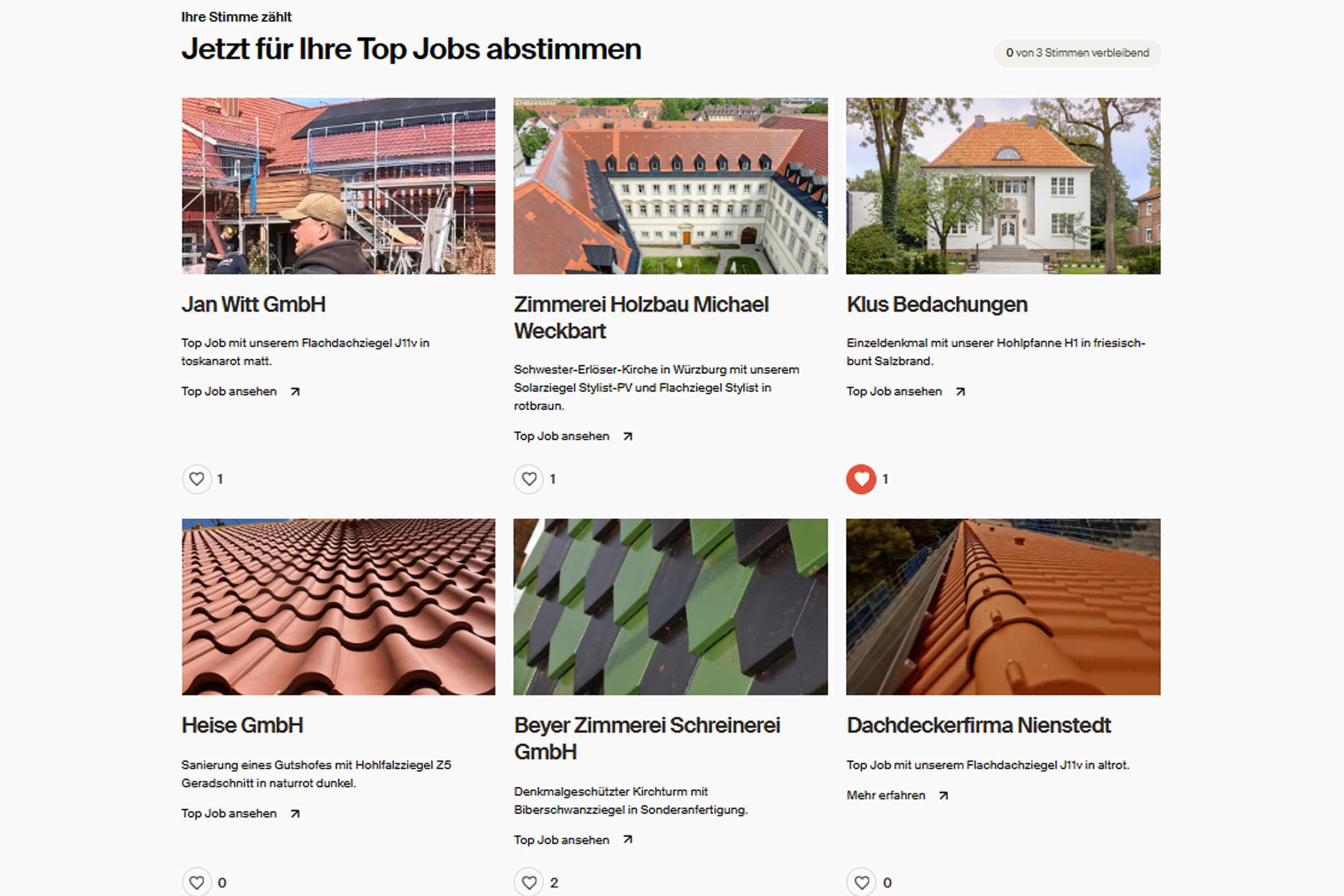 Top Jobs mit unseren Dachziegeln. Dachstars-Voting auf der Webseite