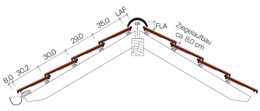 Skizze mit Dachschnitt von Reformziegel WALTHER-tegula