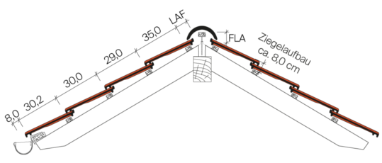 Skizze mit Dachschnitt von Reformziegel WALTHER-tegula