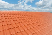 Halle mit Flachdachziegel W6v in rotbraun gedeckt