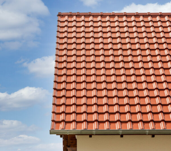 Einfamilienhaus mit Satteldach in toskanarot matt mit filigranem Deckbild