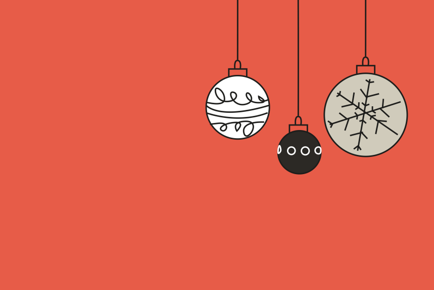 Musterparkadvent, Motiv mit Weihnachtskugeln in Firmenfarben