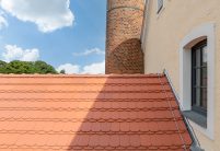 Naturrote Biber 18x38 im Korbbogenschnitt auf Brennerei Federow in Kargow, îm Bild das schöne Deckbild