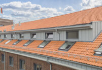 Flechtheimspeicher Münster mit Flachdachziegel J13v in naturrot