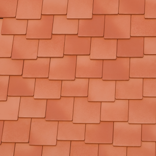 Dachfläche gedeckt mit Biberschwanzziegel Contura in der Farbwelt karmin
