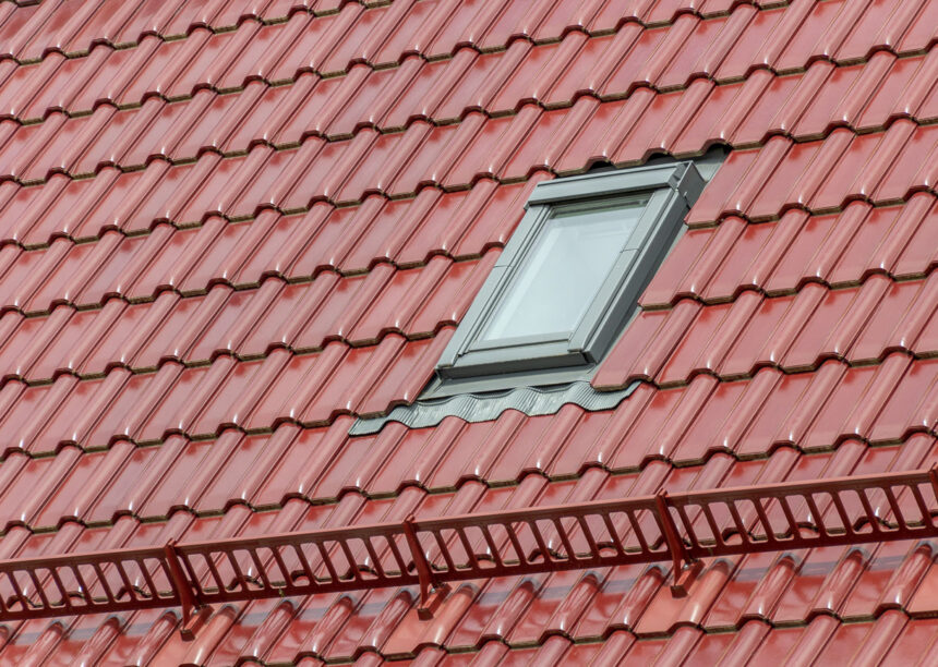 Dieses farbenfrohe Einfamilienhaus strahlt dank der Edelengobe edelrosso hier mit Fokus auf unser Schneefanggitter.