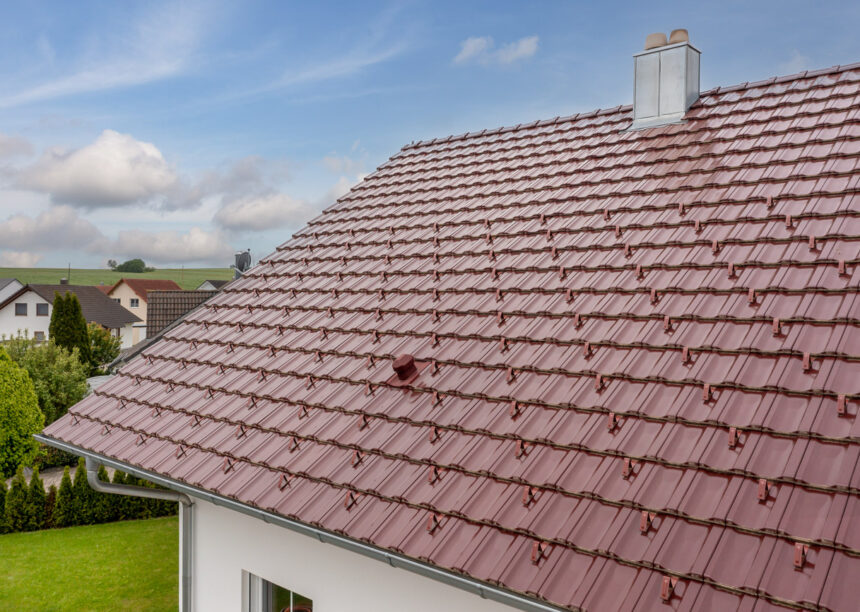 Z10 Dachfläche in edelweinrot auf Einfamilienhaus hier aus unserem Zubehör Sanilüfter und Schneestopnasen.