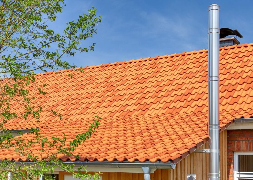 Naturrote und altrote Z5 auf idyllischem Klinkerhaus mit Bildfokus auf das Farbspiel der Dachfläche