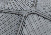 Stilvoller Bungalow mit Dachziegel J11v von Jacobi in edelschwarz mit Details vom keramischen Zubehör 3fach Walmkappe und First F6v